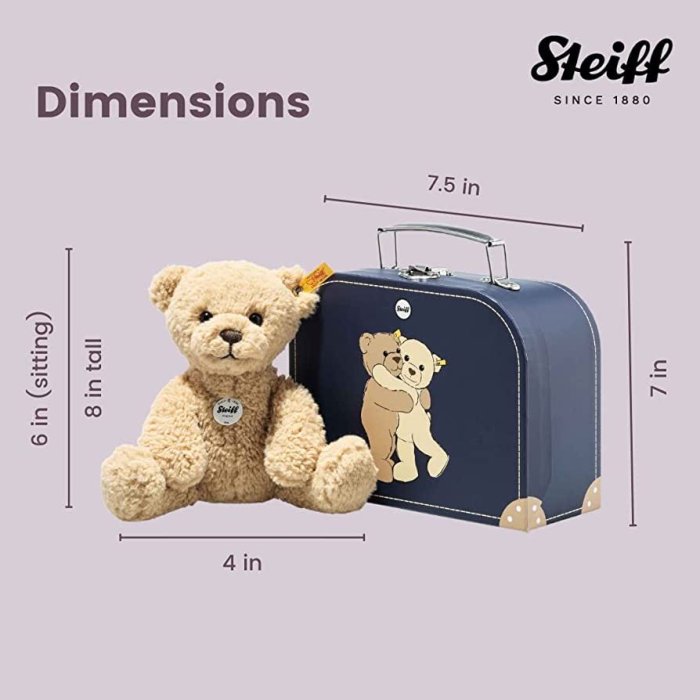 STEIFF 德國 金耳釦 泰迪熊 經典泰迪熊 Ben Teddy Bear soft toy and suitcase 24cm 英國代購