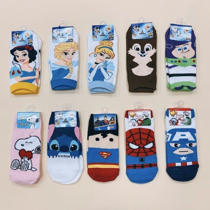 (童襪6-8歲) 兒童襪子 迪士尼 超人 蜘蛛人 美國隊長 漫威  公主襪  韓國襪子