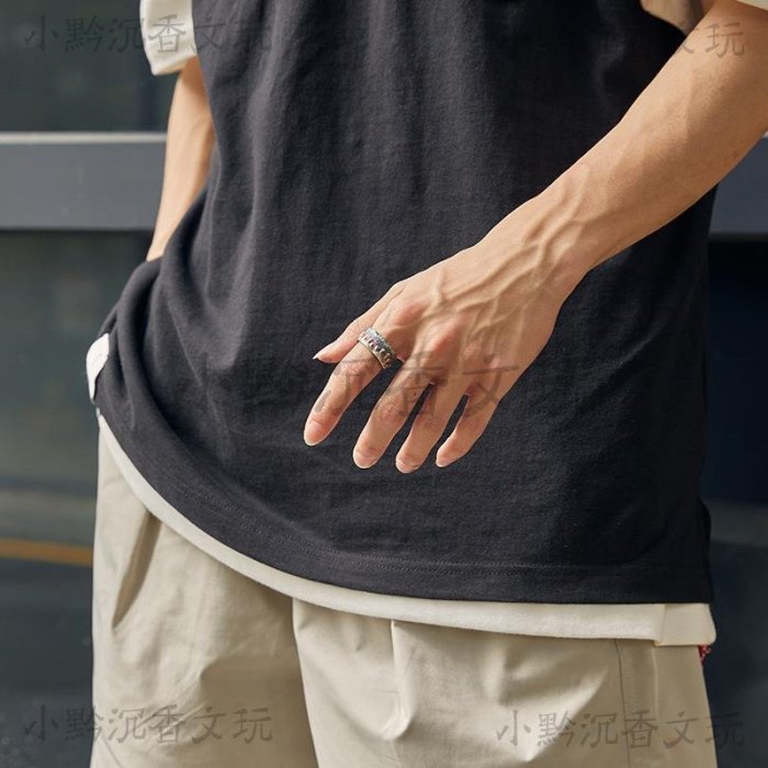 手工定制熔漿戒指男士個性復古純銀食指環開口單身戒小眾設計飾品