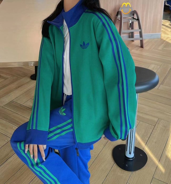 Adidas三葉草套裝 男女同款情侶開衫套裝休閑運動服兩件套 校服制服直筒褲立領開衫衛衣夾克純棉跑步運動服 331592