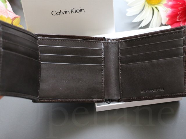 Calvin Klein CK 卡文克萊深咖啡色鱷魚壓紋真皮 照片ID證件 信用卡夾 中夾皮夾 禮盒裝 愛Coach包包