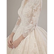 法式主婚紗2021新款新娘大氣v領小個子長袖孕婦高級感冬季大拖尾~特價