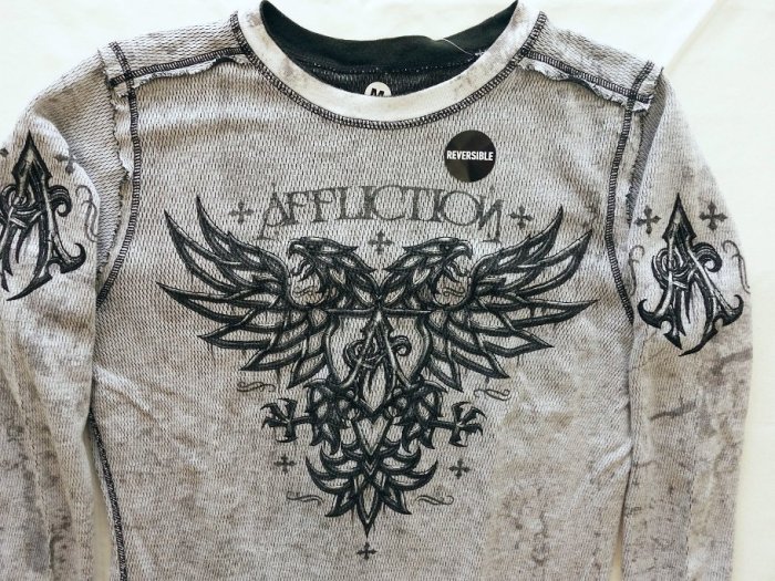 Affliction 長袖 T 恤 雙面穿 紅骷顱雙鷹重機暗黑搖滾 大尺碼 黑色+白色 L XXL 3XL【 以靡正品】