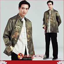 中國風男士唐裝 復古中式男裝 男士民族服飾 書卷氣質長袖外套-飛龍在天(綠色)-水水女人國