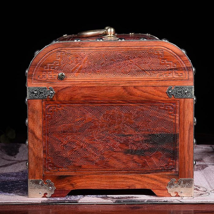 大紅酸枝鏡箱擺件家用實木首飾盒臥室箱復古珠寶收納箱