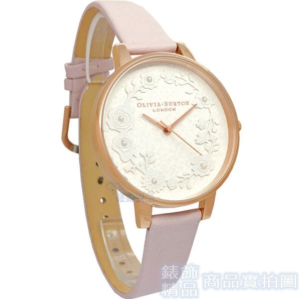 OLIVIA BURTON OB16AR01手錶 法式優雅 花卉雕刻 玫金框 粉色皮帶38mm 女錶【錶飾精品】