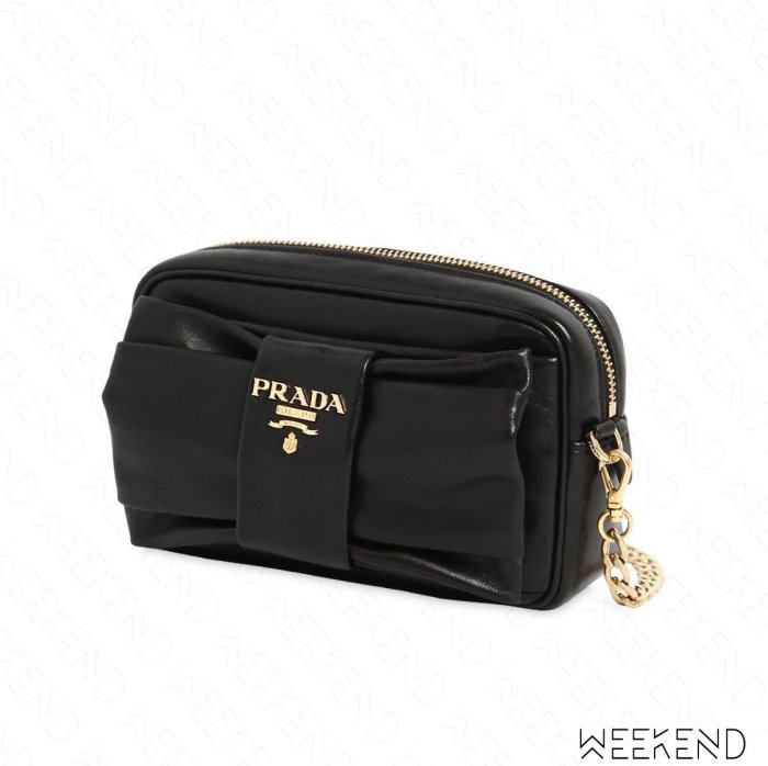 【WEEKEND】 PRADA Bow Camera 蝴蝶結 皮革 相機包 肩背包 黑色