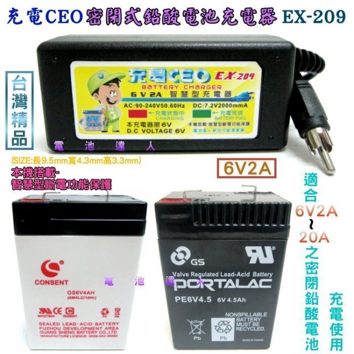 充電CEO EX-209 NP4-6 NP10-6 NP7-6 充電機 6V電池 充電器 WP4-6 兒童電動車 皆適用