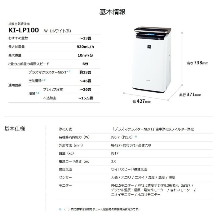 最新発見 SHARP KI-LP100-W WHITE 冷暖房・空調