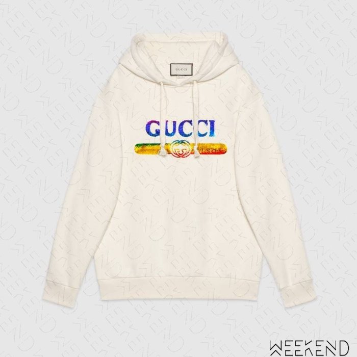 【WEEKEND】 GUCCI Sequin Logo 彩色亮片 連帽 衛衣 帽T 米白色 19春夏 469251