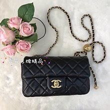 《真愛名牌精品》CHANEL AS1787 黑色羊皮 20CM 復古金球鍊包 *全新*代購