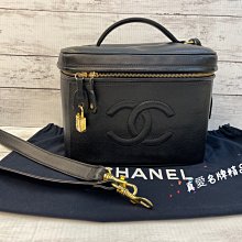 《真愛名牌精品》CHANEL 黑色荔枝皮 大雙C系列 兩用化妝箱包*7成新*