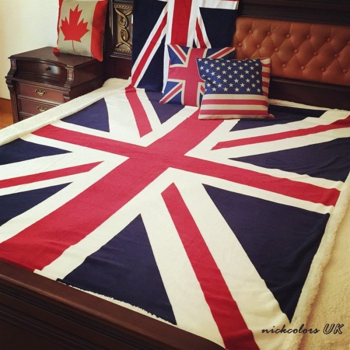 尼克卡樂斯~英國旗美國旗羊毛絨加厚大毯子 床用毯 沙發毯子 車用毯子 雙人棉被 加厚羊毛毯 工業風寢具