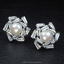珍珠林~天然珍珠針式耳環~特選梯鑚手工鑲嵌 #022+1