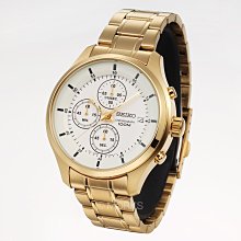 現貨 可自取 SEIKO SKS544P1 精工錶 手錶 43mm 三眼計時 白面盤 金色鋼錶帶 男錶女錶