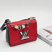 【哈極品】美品《 Louis Vuitton LV EPI 紅黑撞色 水波紋 小款TWIST 鍊帶 肩背包/斜背包》