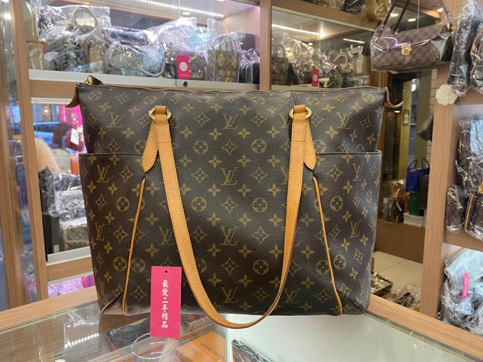 ☆最愛二手精品☆ LV LOUIS VUITTON 字紋老花雙口袋天心包肩背包托特包 M56690 C3542 Totally GM