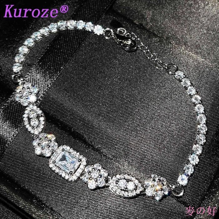 【精選好物】Kuroze S925銀莫桑鑽白鑽手鍊方形圓形花朵水晶手鍊