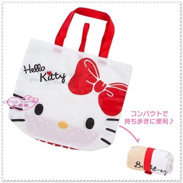 ♥小花花日本精品♥ Hello Kitty    貓臉蝴蝶結雙面圖 手提收納袋購物袋環保購物袋42066804