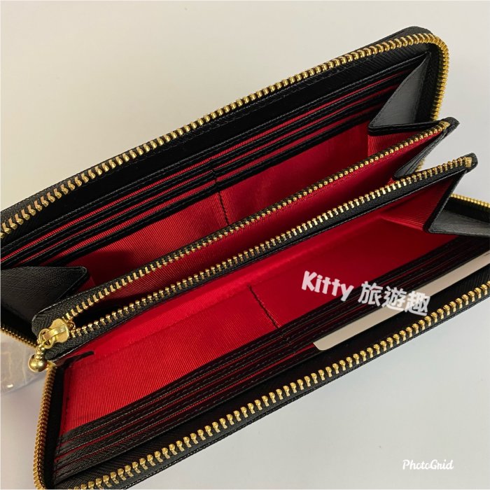 [Kitty 旅遊趣] Hello Kitty 長皮夾 長夾 凱蒂貓 拉鍊式長夾 夾層多 禮物 黑色 皮夾 禮盒裝