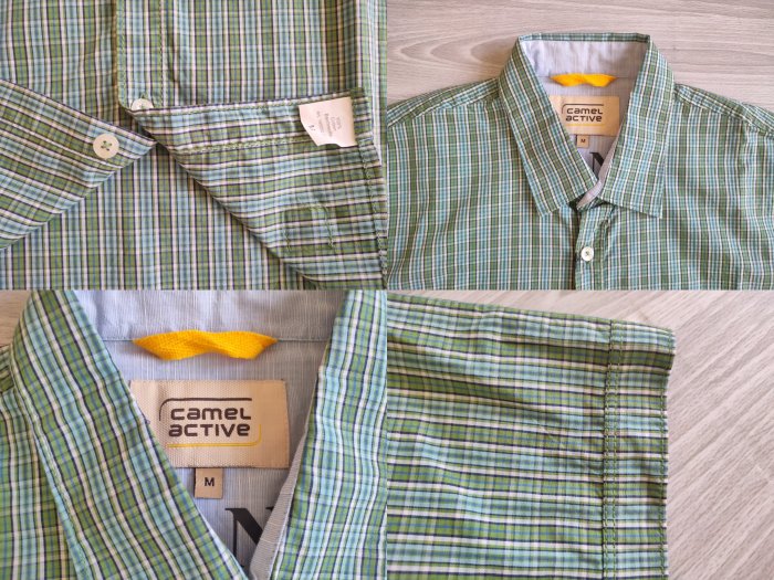 男精品區-歐美出口外銷高質感品質純棉短袖襯衫-德國休閒品牌Camel Active細緻綠格紋-M號 限量一件