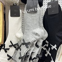 *~fuyumi boutique~*100%正韓 24S/S 可愛蝴蝶結襪 黑/灰/白 三色一組480