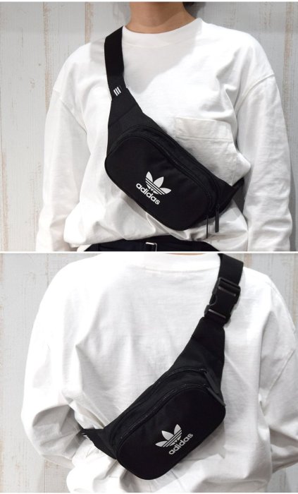 「i」【現貨】Adidas 三葉草 黑 雙層拉鍊 霹靂包 小包 隨身 腰包 側背包 DV2400