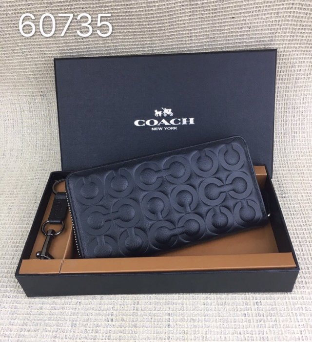 現貨熱銷-COACH 60735 男士經典PVC配牛皮長款錢包 長夾 皮夾 購美國代購Outlet專場 可團購