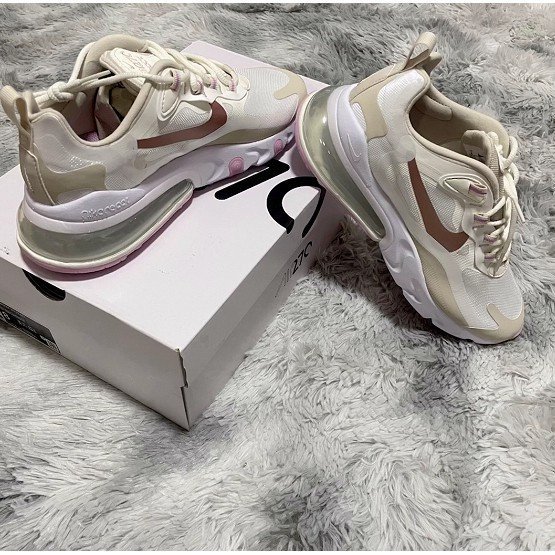 【正品】耐克Nike Air Max 270 React 奶茶 玫瑰金  女生 CU9333-100慢跑鞋