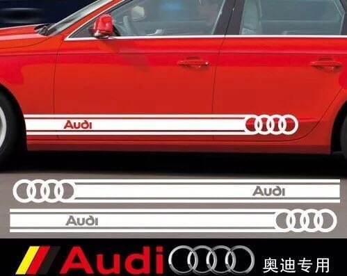 D-282 奧迪專用車貼 A4 A5 A6 A7 Q5 汽車貼紙拉花 運動款側裙貼 Audi車標樣式腰線貼紙 白色一對價