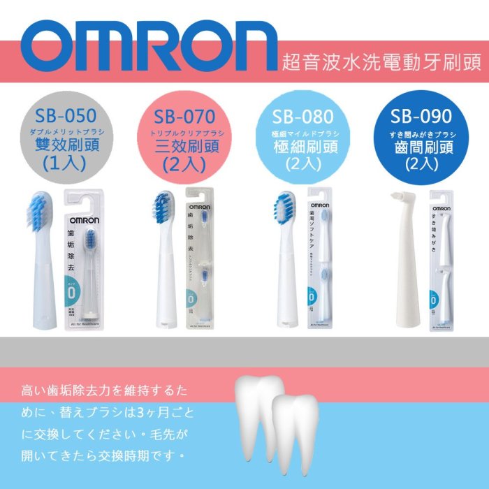 現貨)日本歐姆龍OMRON【SB-080 極細刷頭】超音波水洗電動牙刷替換刷頭