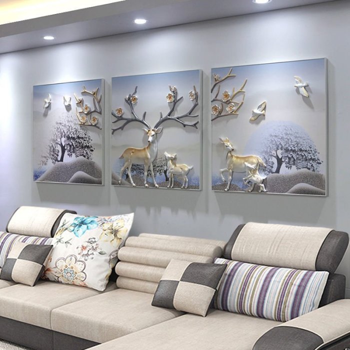 促銷打折 沙發背景墻裝飾畫三聯畫客廳北歐掛畫臥室壁畫無框畫3D立體浮雕畫