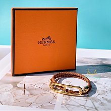 【黎都精品】HERMÉS 愛馬仕 Roulis 豬鼻子 雙圈 編織 皮繩 手鍊 金棕Ｘ金