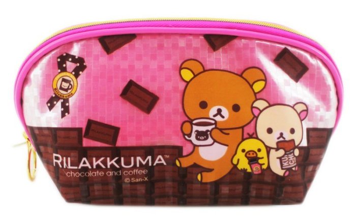 【卡漫迷】 懶懶熊 大開口 化妝包 閃亮粉色 大容量 ㊣版 Rilakkuma 拉拉熊 拉鍊 筆袋 收納 萬用包 鉛筆盒