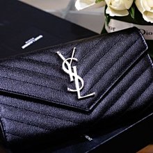 Saint Laurent 372264 Monogramme 牛皮前釦夾 黑銀