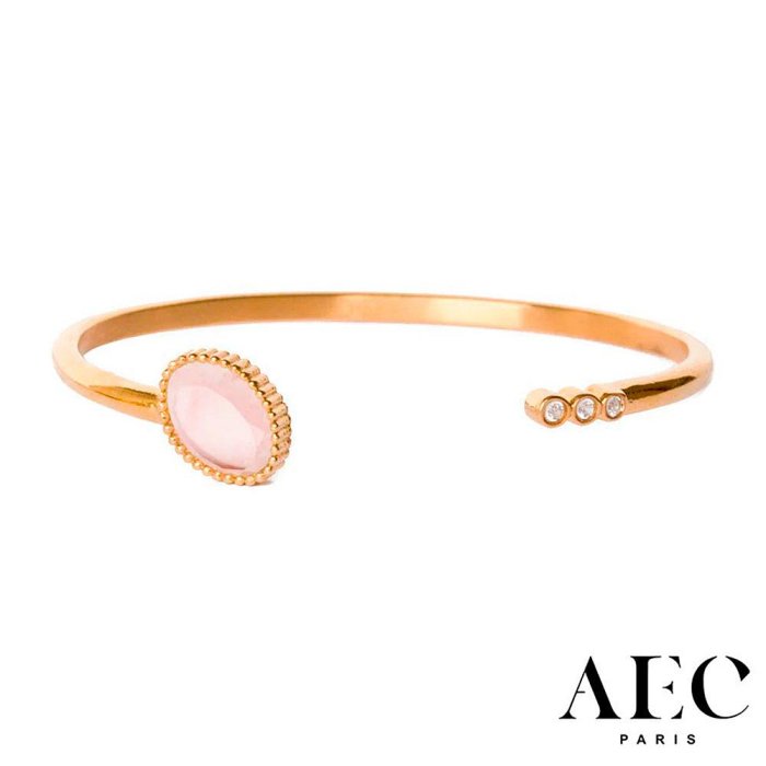 AEC PARIS 巴黎品牌 白鑽粉水晶手環 可調式簡約金手環 BANGLE BOLINA