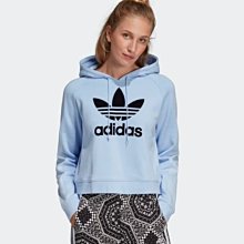 【Dr.Shoes 】Adidas Cropped Hoodie 女裝 水藍 黑Logo 短版 連帽T恤 DU9874