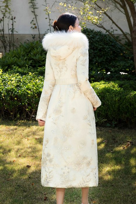收腰氣質白鴨絨毛領羽絨服女冬新款時尚洋氣中長款女裝  妃