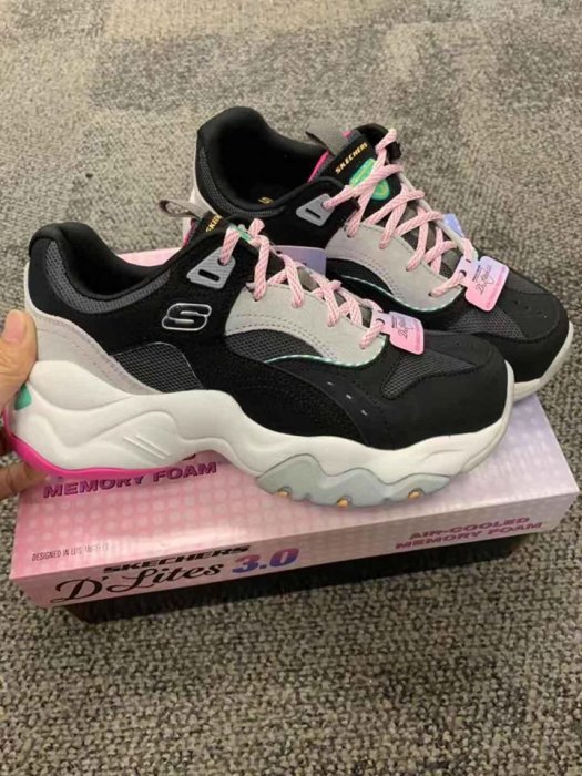 安安精品保證正品~【SKECHERS】時尚休閒系列 DLITES 3.0( 13377 BKHP)氣墊記憶鞋墊增高鞋