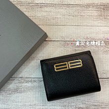 《真愛名牌精品》Balenciaga 674842 GOSSIP黑色防刮皮 三折短夾*全新*代購