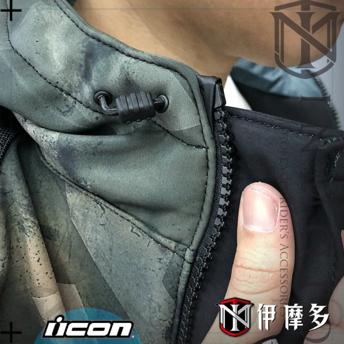 伊摩多※美國 iCON MERC BATTLESCAR防摔衣 D3O護具 通風拉鍊 防潑水連帽外套 春夏秋休閒版 。綠