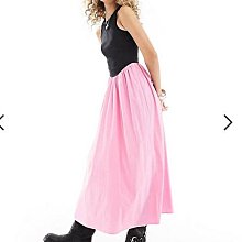(嫻嫻屋) 英國ASOS -Urban Revivo黑色圓領無袖拼接粉紅色中長裙洋裝AB24