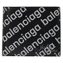 【茱麗葉精品】全新精品 BALENCIAGA 專櫃商品 594549 滿版LOGO印花小牛皮對開8卡短夾.黑銀 現貨