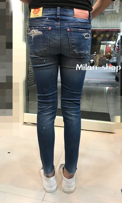 ☆Milan Shop☆網路最低價 正韓Korea獨家款Rod 超激瘦破損補布彩漆九分窄管AB褲$1400(免運)