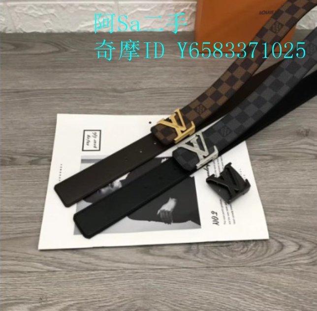 阿Sa二手LOUIS VUITTON LV LOGO M9608 全新字紋皮帶腰帶 M9608 黑色 老花