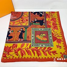 遠麗精品(桃園店) D0035 Hermes橘紅羅馬天神舞蹈羔羊方圍巾