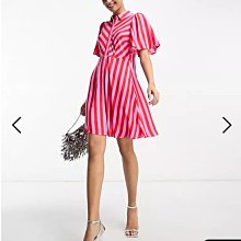 (嫻嫻屋) 英國ASOS-Y.A.S優雅時尚名媛粉紅色條紋襯衫領洋裝 EC23