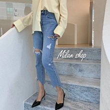 ☆Milan Shop☆網路最低價 正韓Korea獨家款Best超挺側割破下切邊淺藍九分褲S-L$1050 (含運）