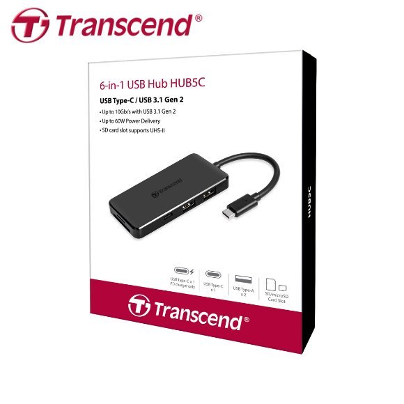 創見 HUB5C SD microSD 雙卡槽 USB Type-C USB 3.1 六合一集線器 (TS-HUB5C)