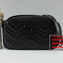 優買二手精品名牌店 GUCCI 447632 MARMONT GG 黑色牛皮黑鍊 肩背包斜背包相機包拉鍊包 激新美品